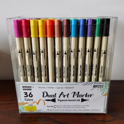 Atacado 36 cores duas pontas pincel ponta fina marcador de arte caneta papelaria material de escritório
